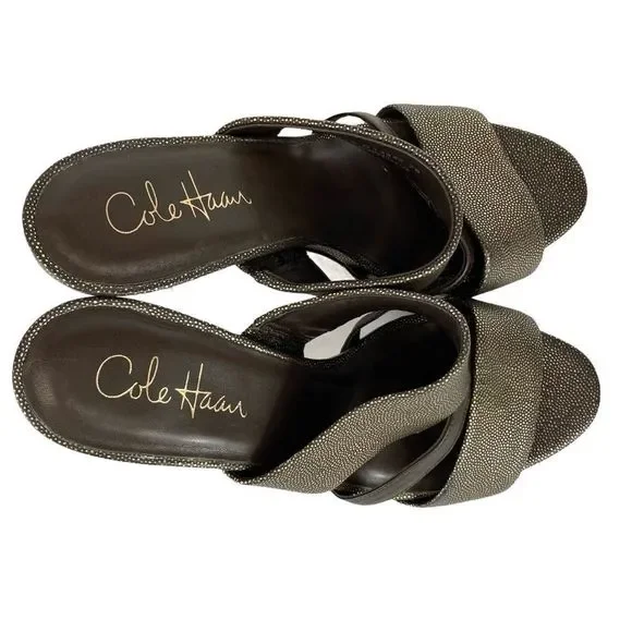 COLE HAAN / NIKE AIR Gold Leather Slide Sandals -7 - Picture 6 of 15